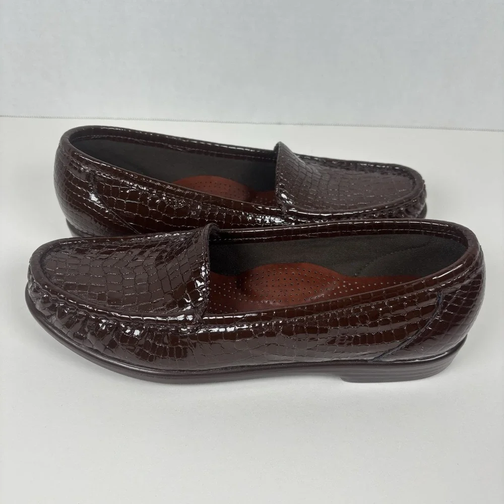 SAS Womens Size 7 Slim Simplify-C Brown Croc Patent Leather Loafers NIB USA